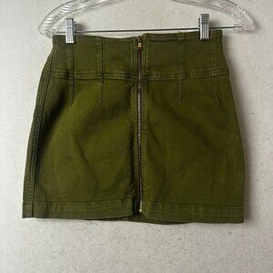 We the Free People Mini Skirt Size 27 x 14‎ army green full Zip It Up Denim jean